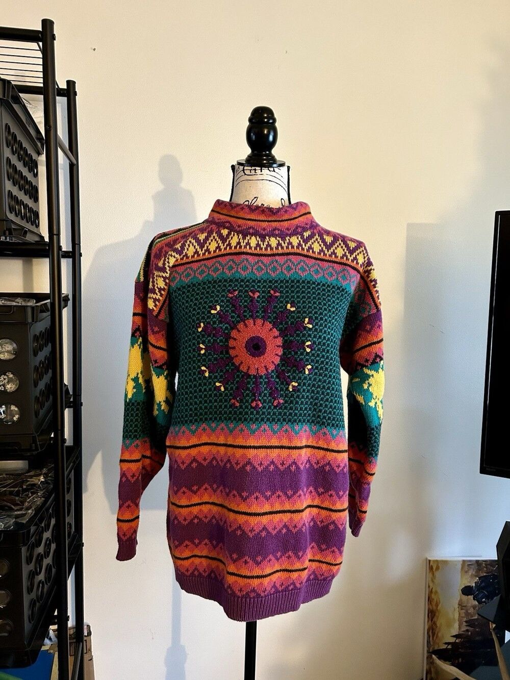 Pasta Sweater Womens M Multicolor Striped Aztec Southwestern Colorful Ramie Knit
